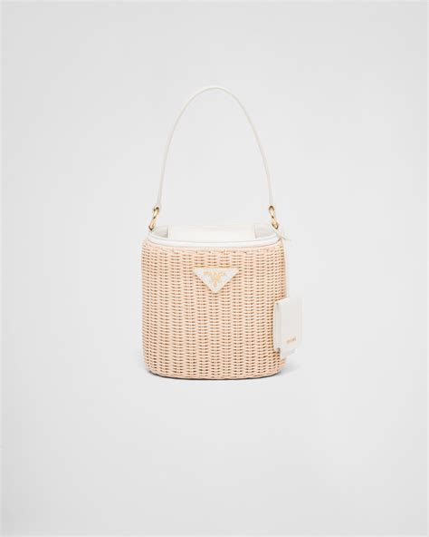 prada bucket large bag thick strap|Prada wicker bucket bag.